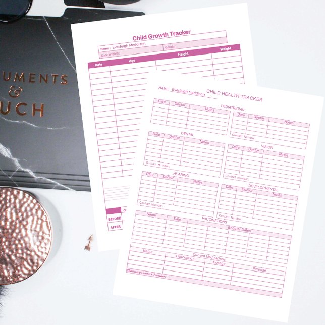 Lámina Pink Child Healthcare and Growth Tracker Pages (Subido por el creador)