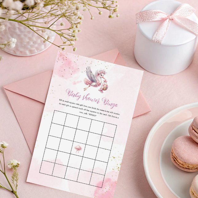 Lámina Pink Cloud Baby Shower Bingo with Stork Design (Subido por el creador)