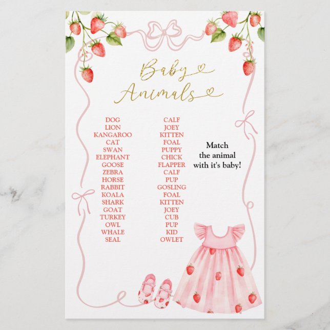 Lámina Pink Coquette Baby Clothes Baby Animals Game Sign (Anverso)