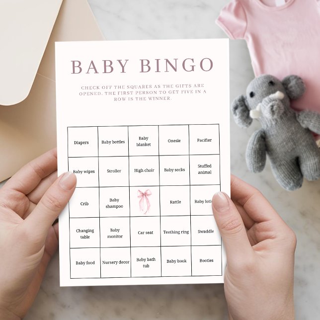 Lámina Pink Coquette Bow Baby Shower Bingo (Pink Coquette Bow Baby Shower Bingo Card)