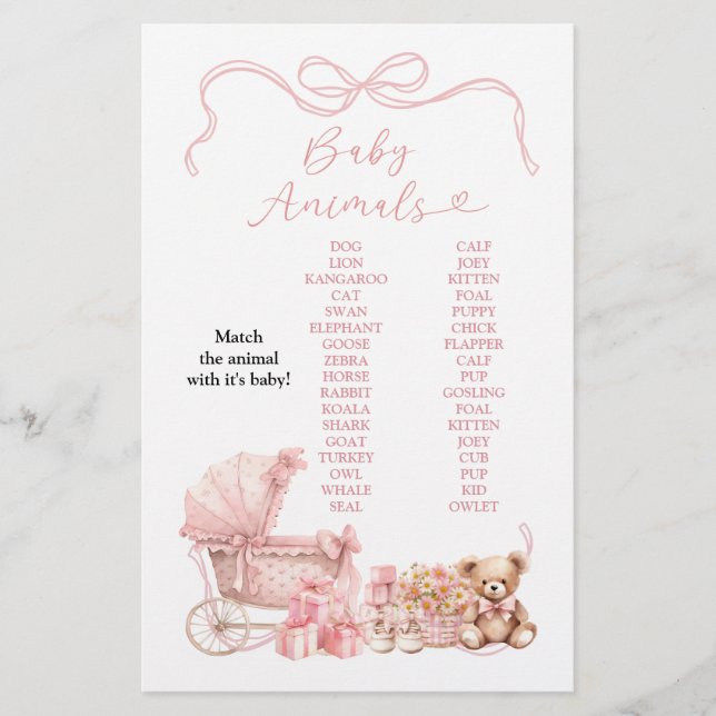 Lámina Pink Coquette Carriage Baby Animals Game Sign (Anverso)