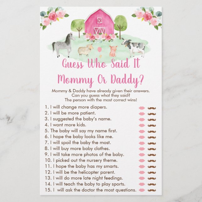 Lámina Pink Farm Flaude Adivina Quién Dijo Que El Juego D (Anverso)