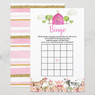 Lámina Pink Farm House Animals Barnyard Bingo Games
