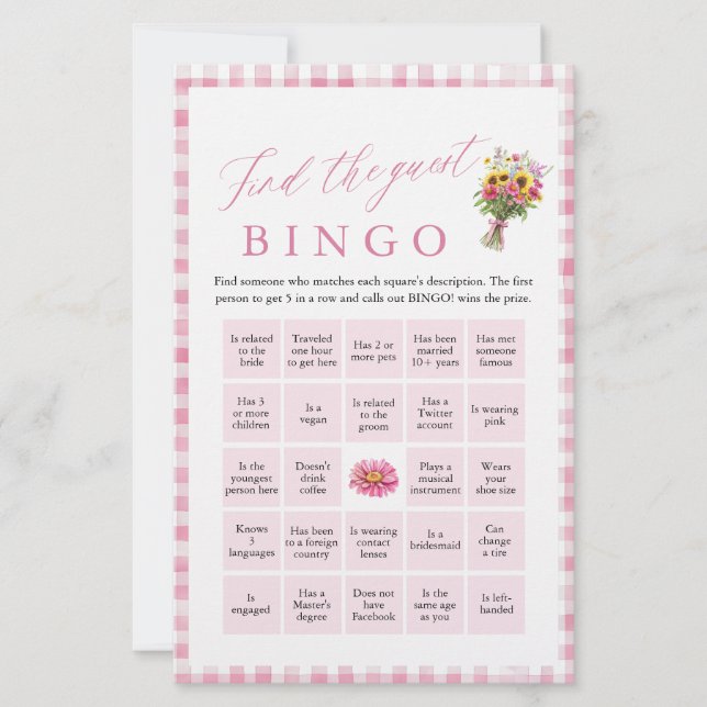 Lámina Pink Find the Guest Bingo Bridal Shower Game (Anverso)