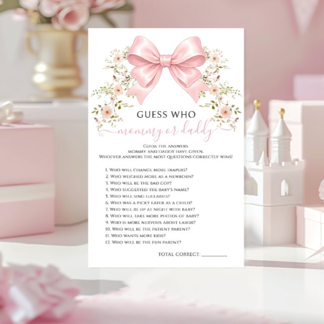 Lámina Pink Floral Bow Baby Shower Mommy or Daddy Game (Subido por el creador)