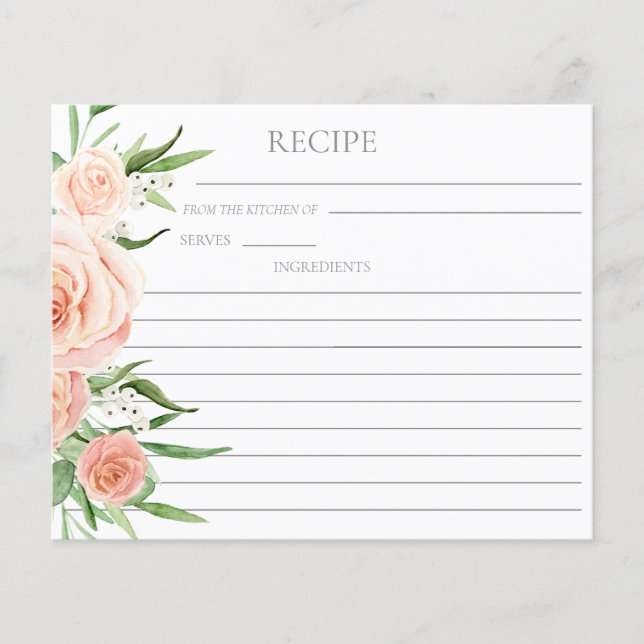 Lámina Pink Floral Bridal Shower Double Sided Recipe Card (Anverso)