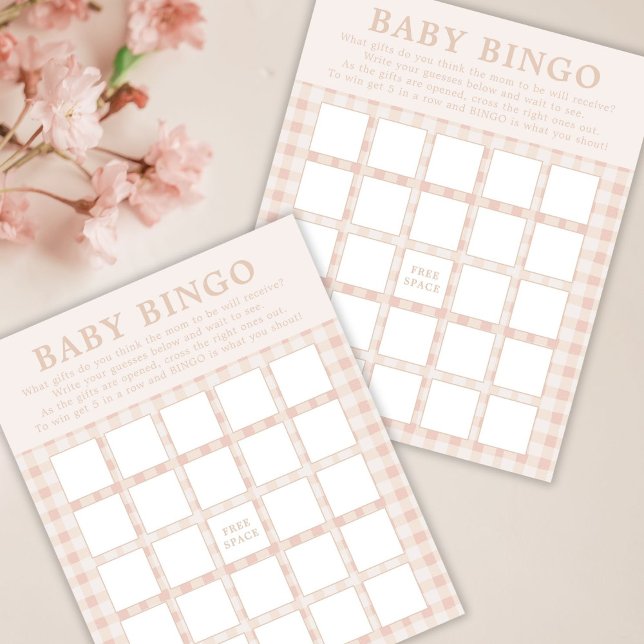 Lámina Pink Floral Gingham Baby Bingo Game Cards (Subido por el creador)