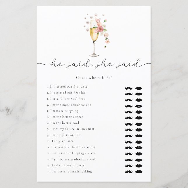 Lámina Pink Floral Prosecco Dijo Que Dijo Un Juego De Nov (Anverso)