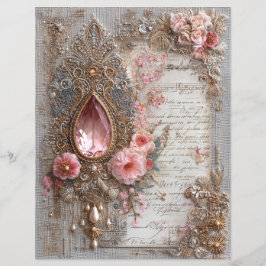 Lámina Pink Gem Embroidery Junk Journal Scrapbook Paper