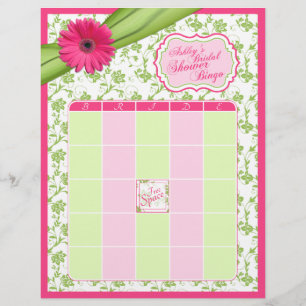 Lámina Pink Gerber Daisy Green Floral Bridal Shower Bingo