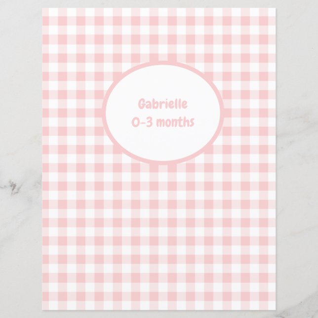 Lámina Pink Gingham Divider - Baby Photo Album Insertar (Anverso)
