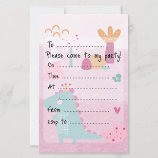 Lámina Pink Girl Dino Birthday Party Fill--In Paper Sheet