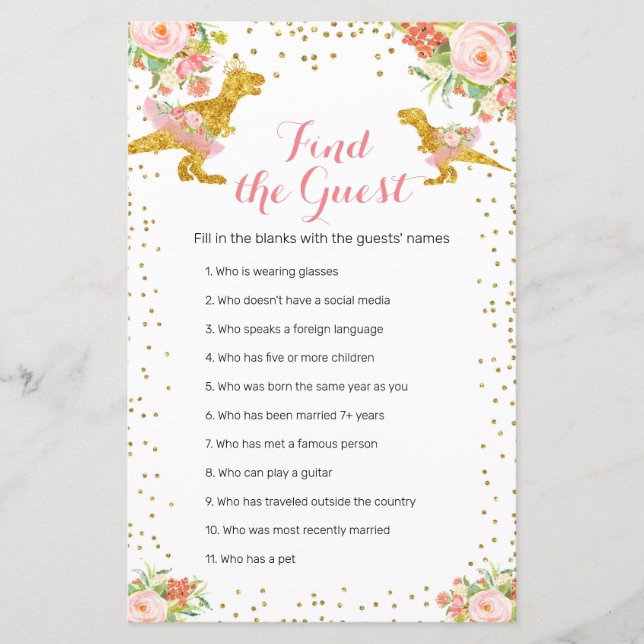 Lámina Pink Gold Dino Chica Watercolor Encuentra el juego (Anverso)