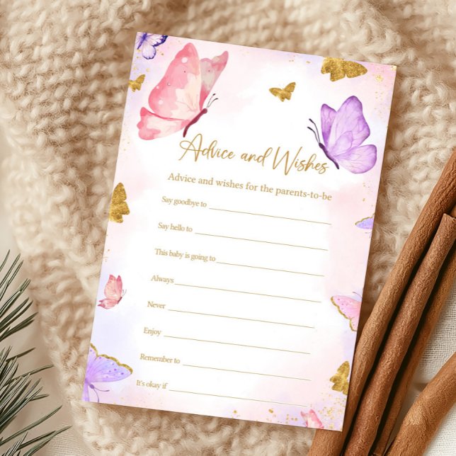 Lámina Pink Gold Purple Butterfly Shower Advice Game (Butterfly Baby Shower Game)