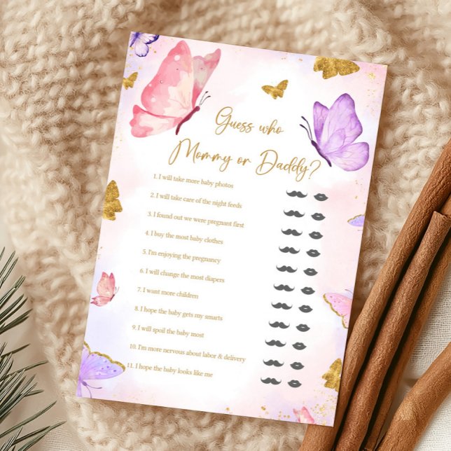 Lámina Pink Gold Purple Butterfly Shower Guess Who Game (Butterfly Baby Shower Game)