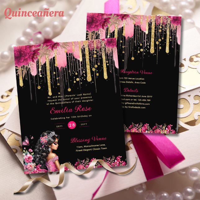 Lámina PINK Gold Sparkles Quinceanera Vestidos Rosas Flor (Subido por el creador)