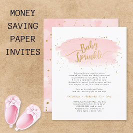 Lámina Pink Gold Watercolor Baby Sprinkle PAPER Invitació