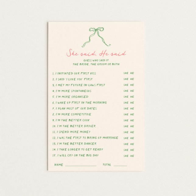 Lámina Pink Green escrito a mano Dijo que dijo Juego (Subido por el creador)