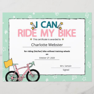 Lámina Pink I can Rige My Bike Milestone Certificate