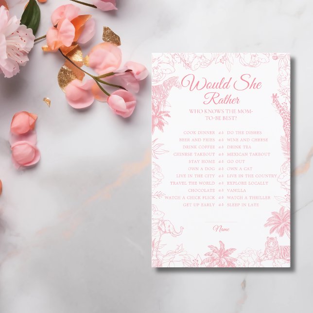 Lámina Pink Jungle Safari Baby Shower Would She Rather (Subido por el creador)