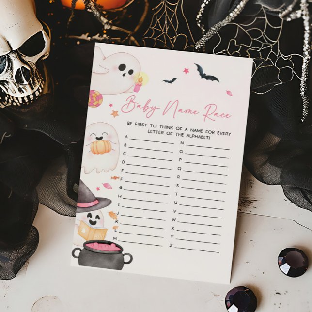 Lámina Pink Little Boo Halloween Baby Name Race Game (Pink Little Boo Baby Shower Baby Name Race Game)