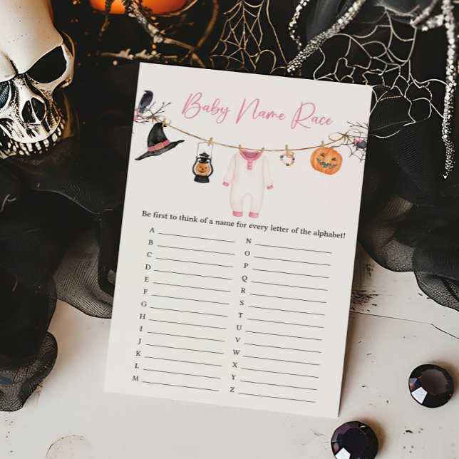 Lámina Pink Little Boo Halloween Baby Name Race Game (Halloween Baby Clothes Baby Shower Baby Name Race Game)
