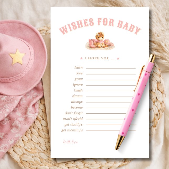 Lámina Pink Little Cowgirl Wishes For Babies Advice Card (Subido por el creador)