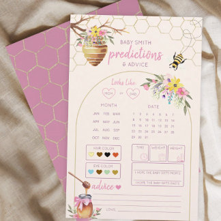 Lámina Pink Little Honey Bee Baby Shower Predictions Game