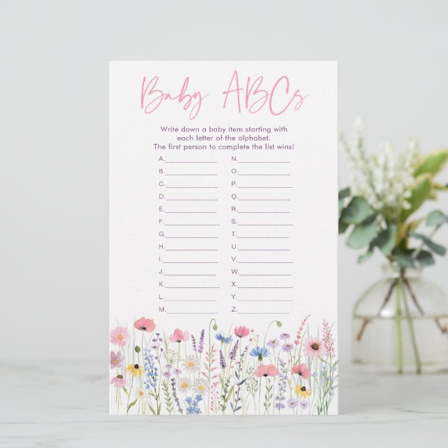 Lámina Pink Meadow Wildflowers juego de Baby Shower de AB (Anverso de pie)