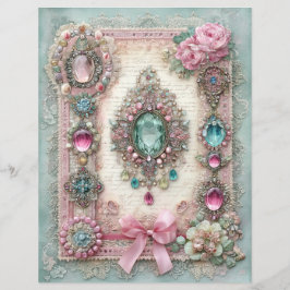 Lámina Pink Mint Vintage Junk Journal Scrapbook Paper