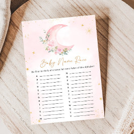 Lámina Pink Moon and Stars Baby Shower Name Race Game