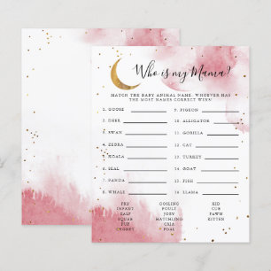 Lámina Pink Moon Who is My Mama Baby Shower Game