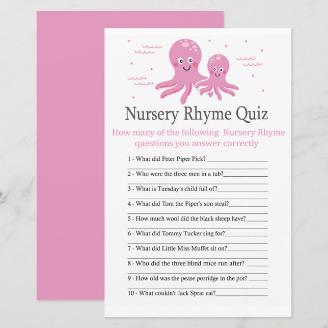Lámina Pink Octopus Nursery Rhyme Prueba de bebé (Anverso / Reverso)