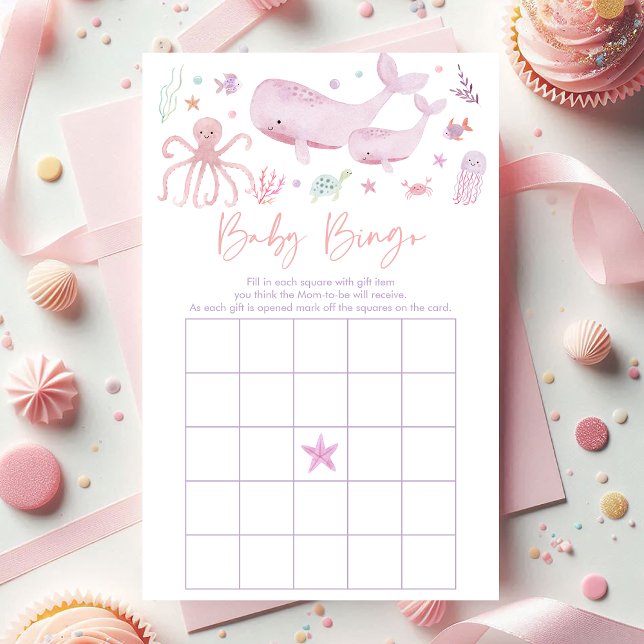 Lámina Pink Pastel Under the Sea Baby Shower Bingo (Subido por el creador)
