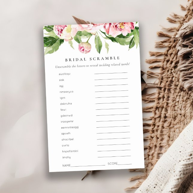 Lámina Pink Peony Floral Bridal Shower Word Scramble Game (Subido por el creador)