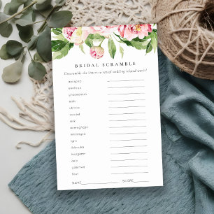 Lámina Pink Peony Floral Bridal Shower Word Scramble Game