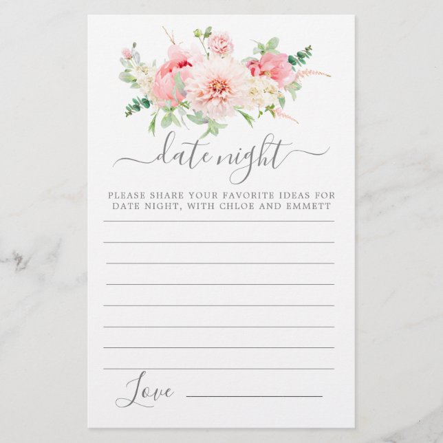 Lámina Pink Peony Floral Greeneration Date Night Card (Anverso)