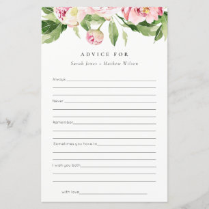 Lámina Pink Peony Floral Wings Consejos para Novia Groom