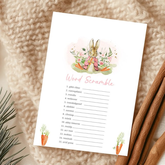 Lámina Pink Peter Rabbit Baby Shower Word Scramble Game (Subido por el creador)