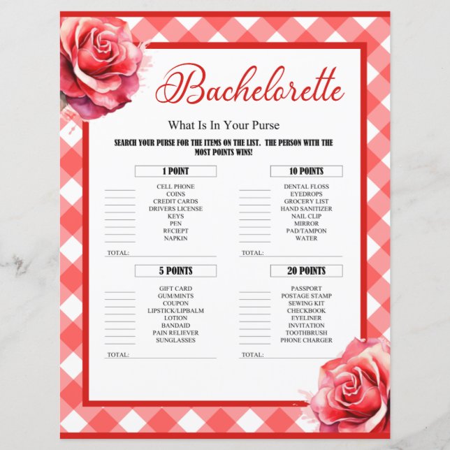 Lámina Pink Pinup Bachelorette Party In Your Purse Game (Anverso)