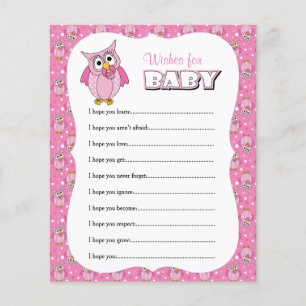 Lámina Pink Polka Dot Owl Baby Shower - Deseos