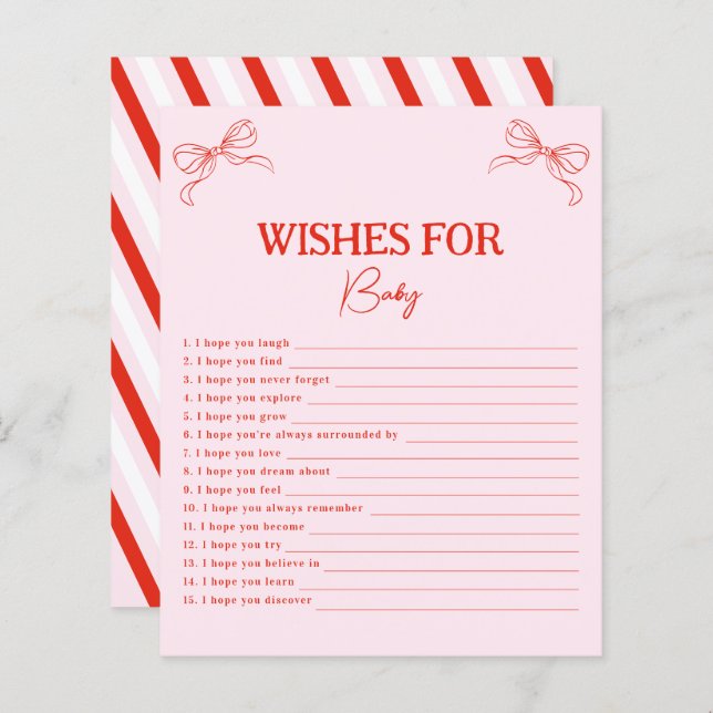 Lámina Pink Red Bow Christmas Wishes For Baby Advice Card (Anverso / Reverso)