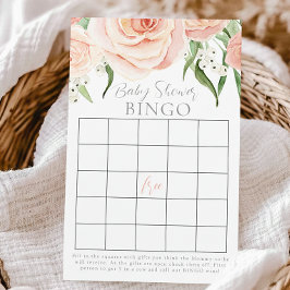 Lámina Pink Rose Floral Girl Baby Shower Bingo Game Card
