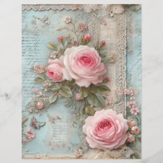 Lámina Pink Roses Vintage Junk Journal Scrapbook Paper