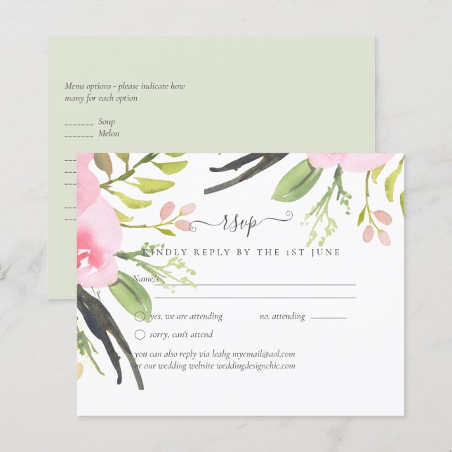Lámina Pink Rubor Olive Wedding RSVP (Anverso / Reverso)