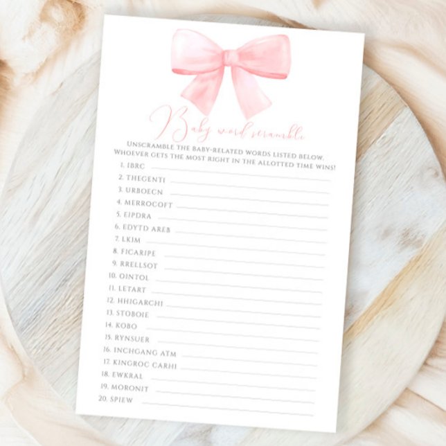 Lámina Pink Rubor Pastel Bow Bow Word Scramble Juego (Subido por el creador)