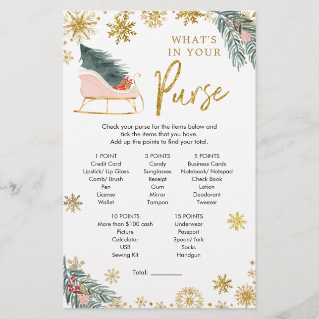 Lámina Pink Sleigh Winter Baby Shower Qué En Tu Bolsa (Anverso)