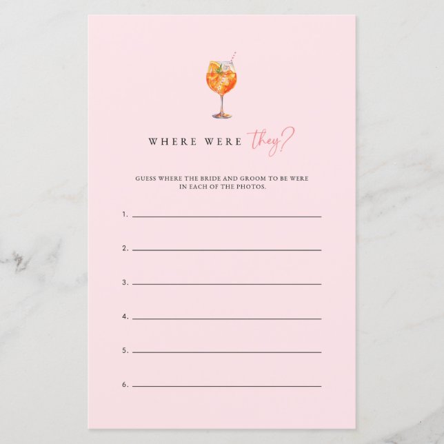 Lámina Pink Spritz Where Were They Bridal Shower Game (Anverso)