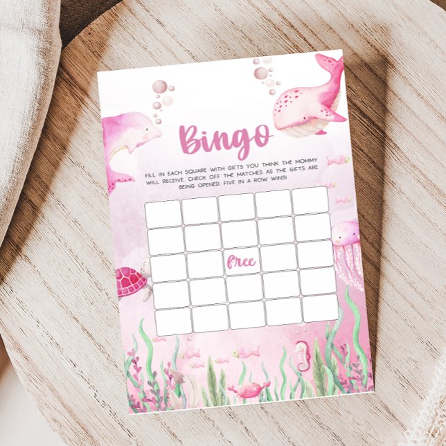 Lámina Pink Under the Sea Baby Shower Bingo Game (Under the Sea Baby Shower Game)