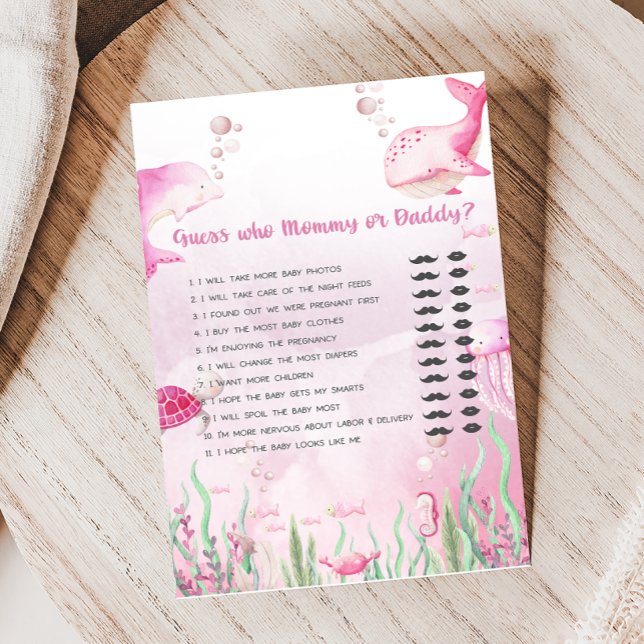 Lámina Pink Under the Sea Baby Shower Guess Who Game (Under the Sea Baby Shower Game)